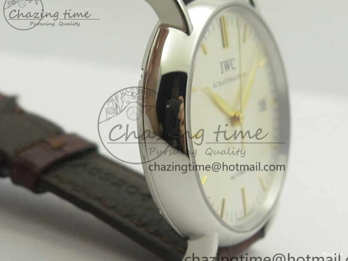 MIROTIME 0305 Portofino Automatic SS TWF 1:1 Best Edition Silver Dial Gold Markers on Brown Leather Strap A Bright 7203
